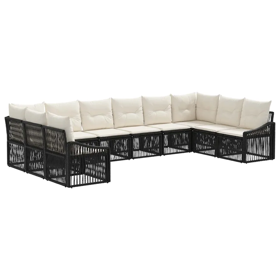 Ensemble de canapé de jardin 10 pcs Noir polyrotin - 2