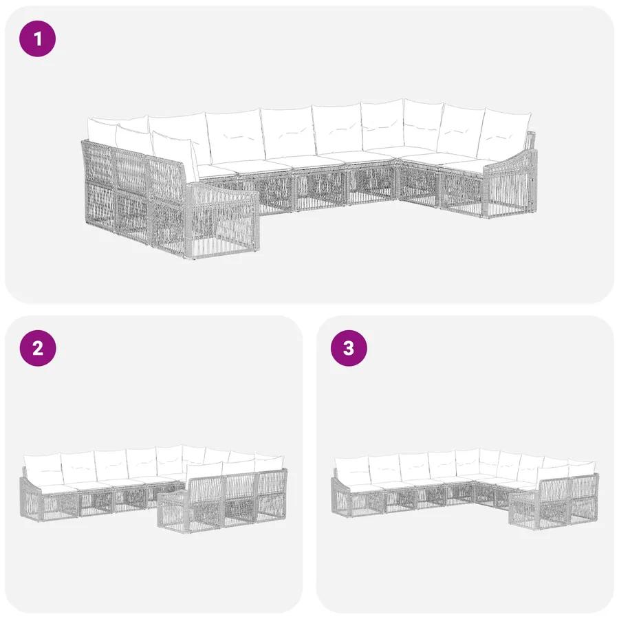 Ensemble de canapé de jardin 10 pcs Noir polyrotin - 6