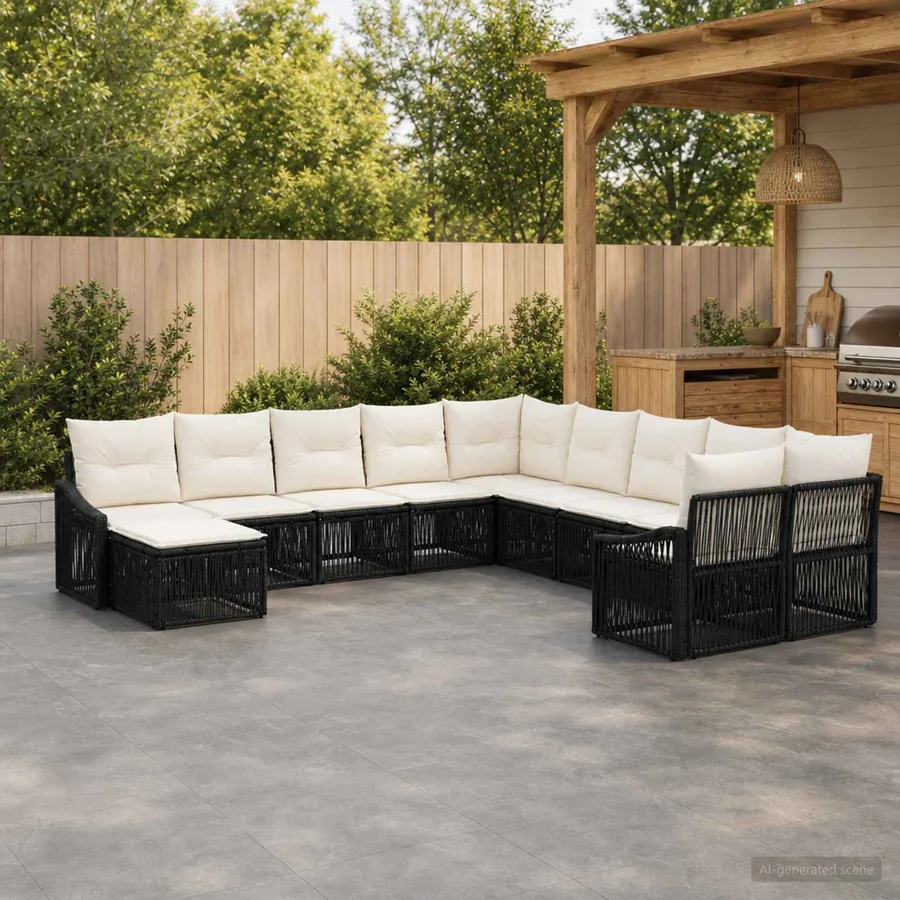 Ensemble de canapé de jardin 11 pcs Noir polyrotin