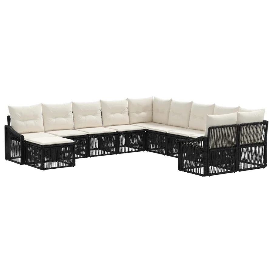 Ensemble de canapé de jardin 11 pcs Noir polyrotin - 2