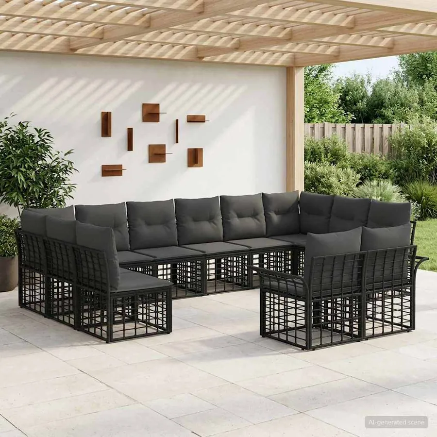 Ensemble de canapés d'extérieur 12 pcs Noir et Gris foncé