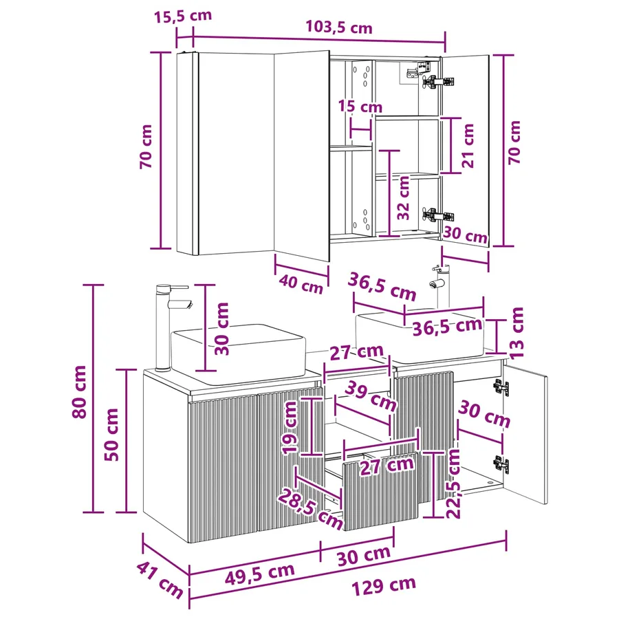 Ensemble d'armoire de salle de bain 4 pcs Blanc - 14