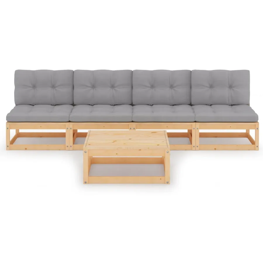 Salon de jardin 5 pcs avec coussins Bois de pin massif - 2
