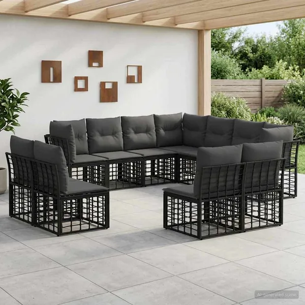 Ensemble de canapés d'extérieur Noir Polyester