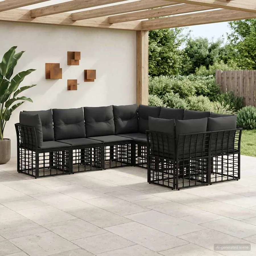 Ensemble de canapés d'extérieur 8 pcs Noir et Gris foncé