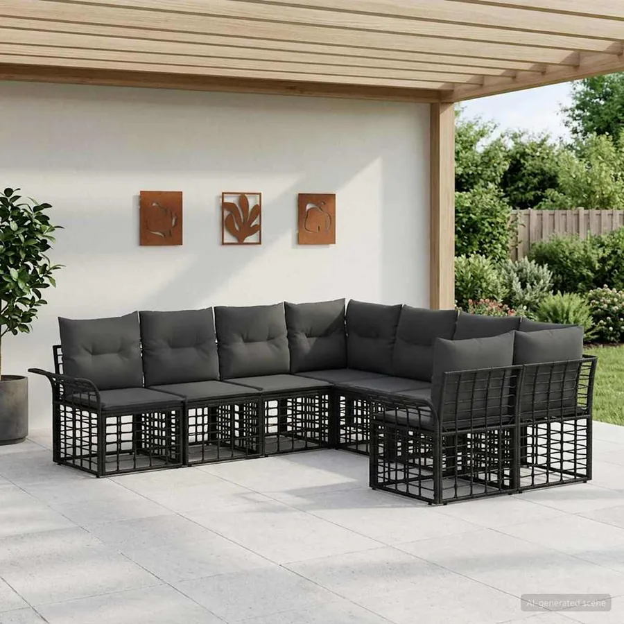 Ensemble de canapés d'extérieur 8 pcs Noir et Gris foncé
