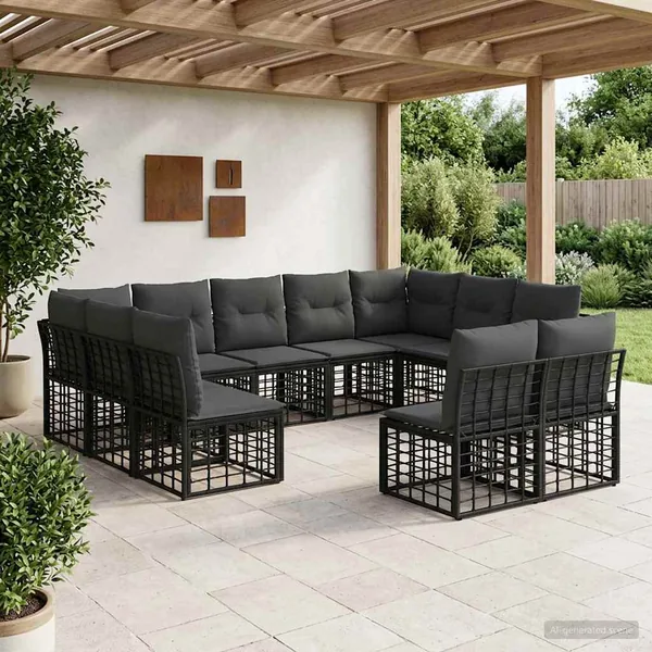 Ensemble de canapés d'extérieur Noir et Gris foncé Polyester