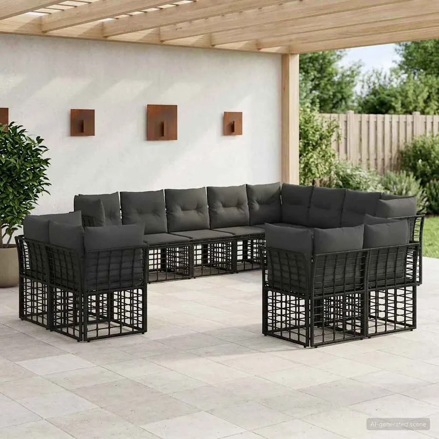 Ensemble de canapés d'extérieur Noir et Gris foncé Polyester