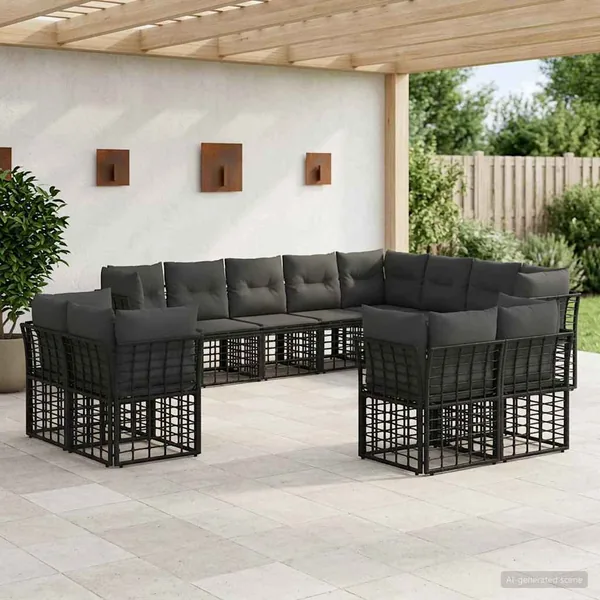 Ensemble de canapés d'extérieur Noir et Gris foncé Polyester