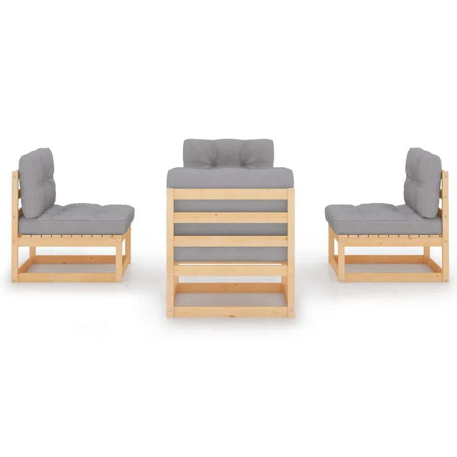 Salon de jardin 4 pcs avec coussins Bois de pin massif - 3