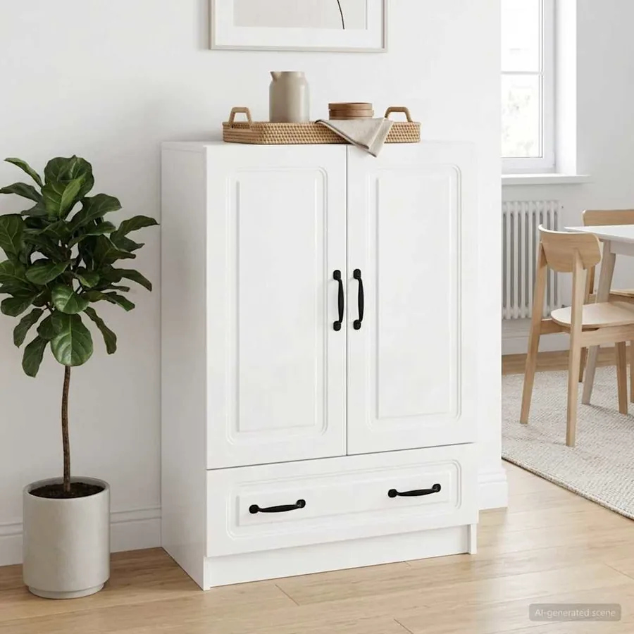 Buffet Blanc brillant 66 x 34,5 x 92 cm Bois d'ingénierie