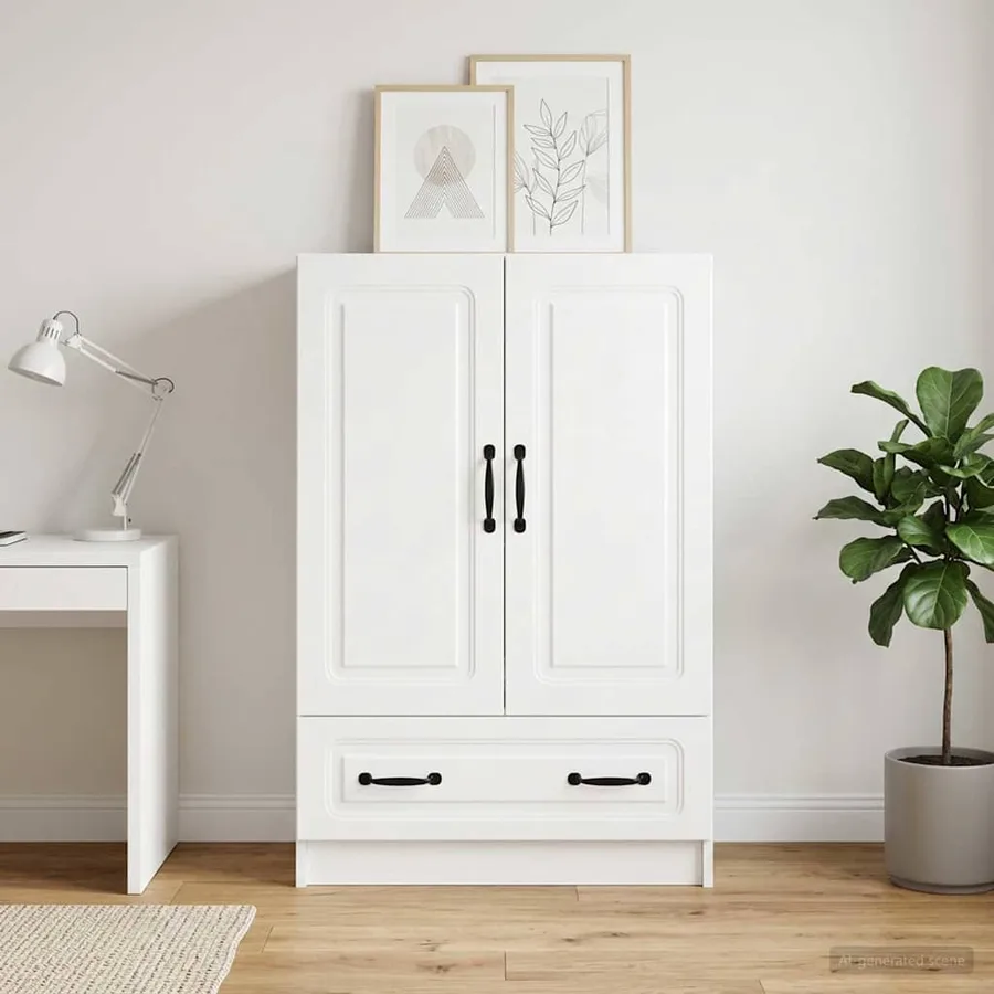 Buffet Blanc brillant 66 x 34,5 x 92 cm Bois d'ingénierie - 3