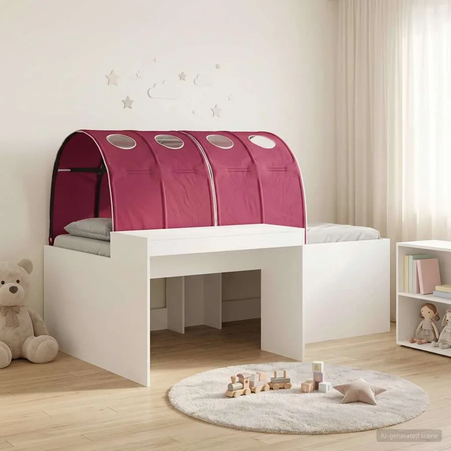 Lit avec Tunnel 3 pc Chêne Artisanal et Rouge Bois d'ingénierie