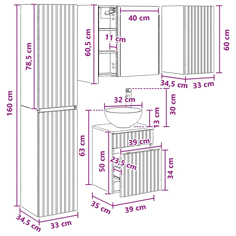 Ensemble d'armoire de salle de bain 5 pcs Blanc - 16