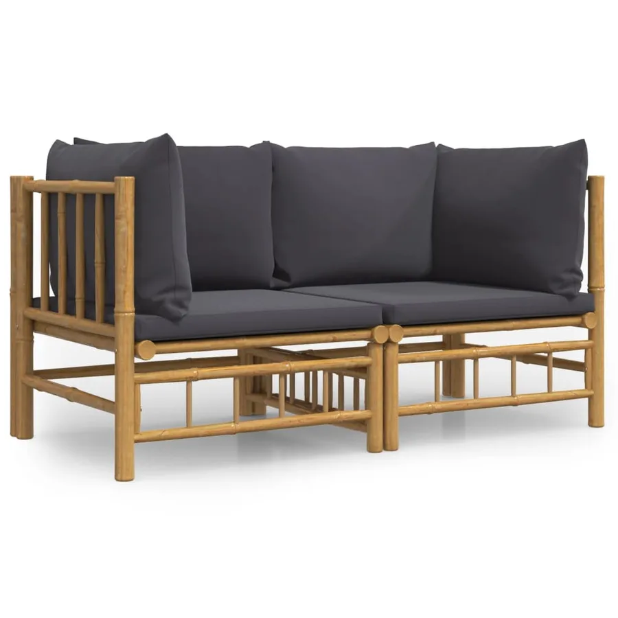 Canapés d'angle de jardin avec coussins gris foncé 2 pcs bambou - 2