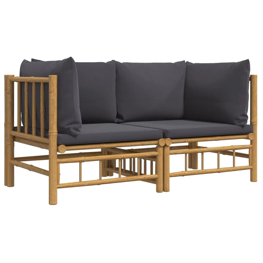 Canapés d'angle de jardin avec coussins gris foncé 2 pcs bambou - 3