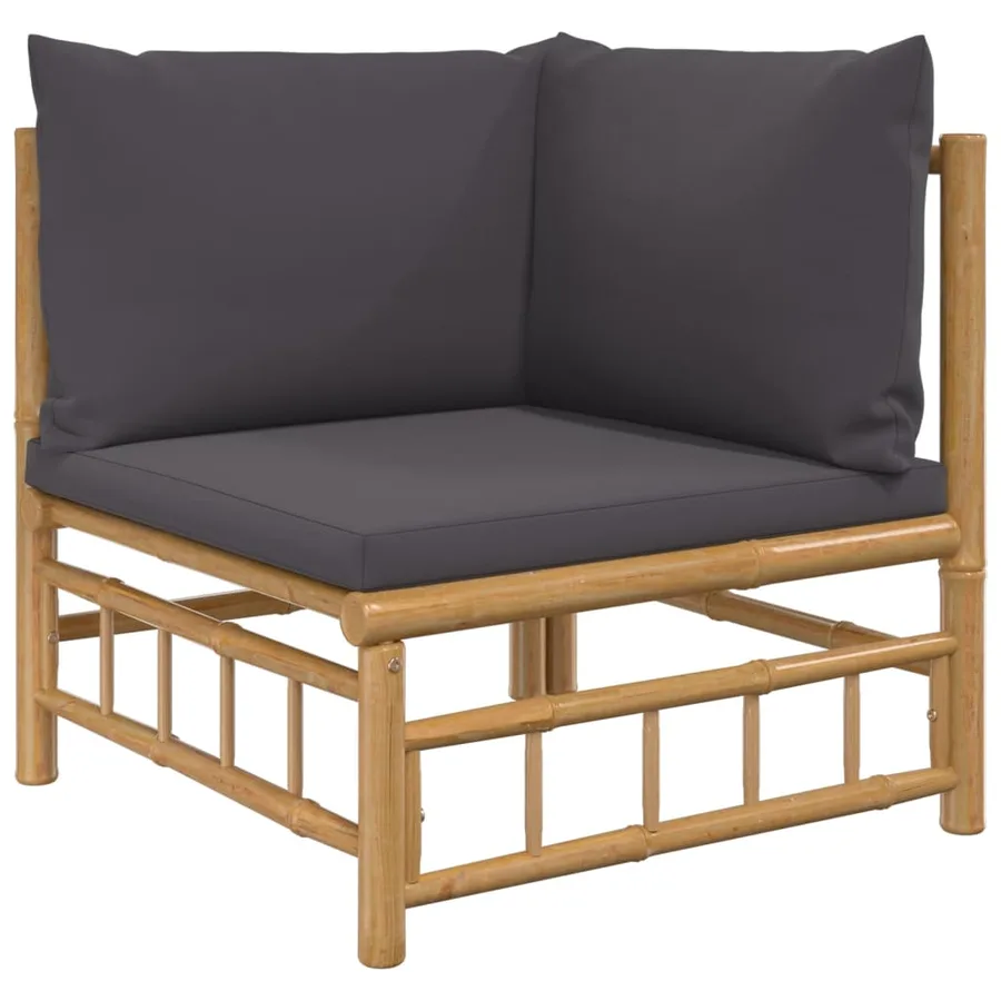 Canapés d'angle de jardin avec coussins gris foncé 2 pcs bambou - 4