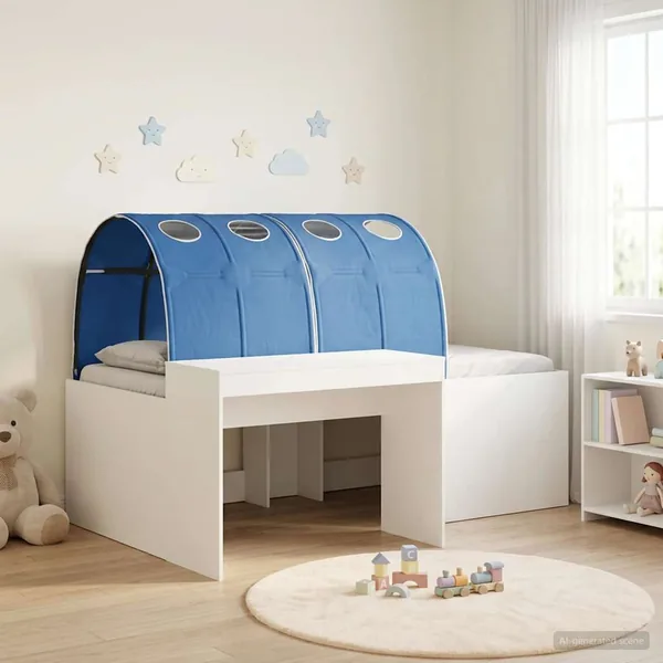 Lit avec Tunnel 3 pc Chêne Artisanal et Bleu Bois d'ingénierie