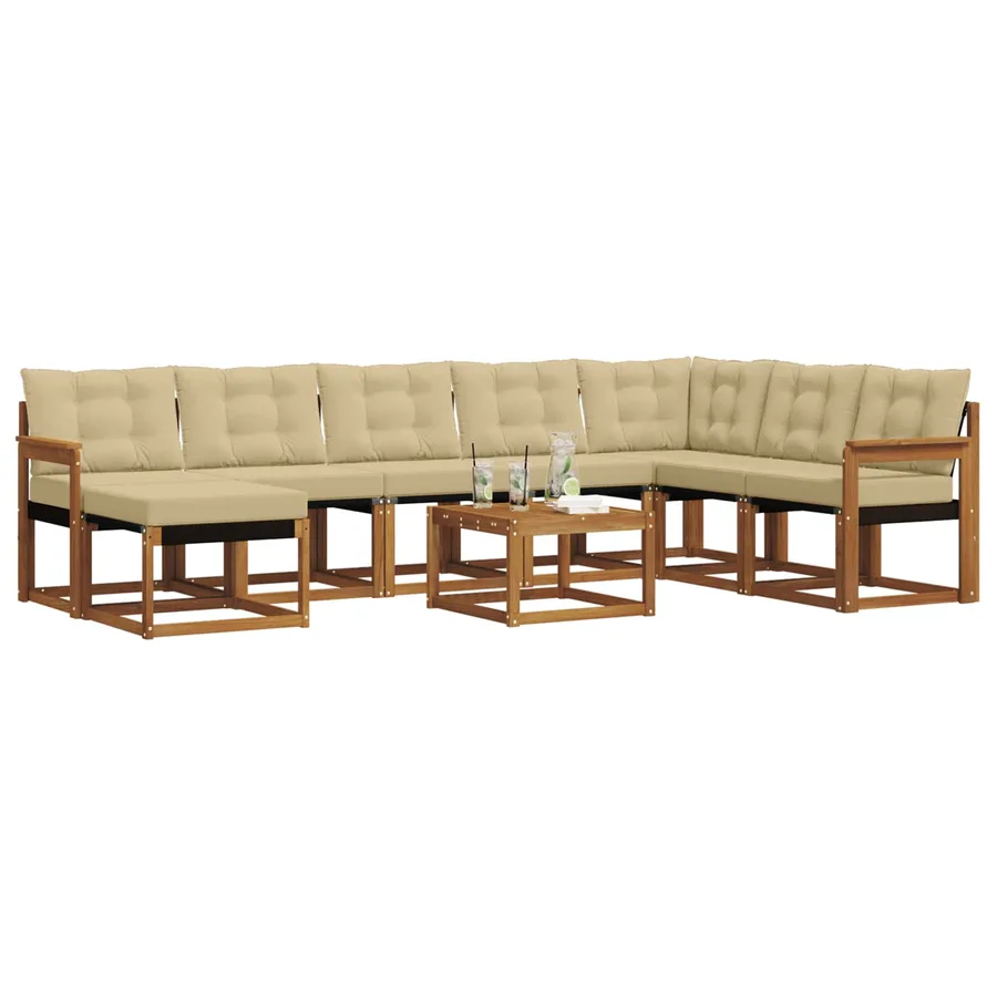 Ensemble de canapés d'extérieur 9 pcs Naturel et Beige - 3