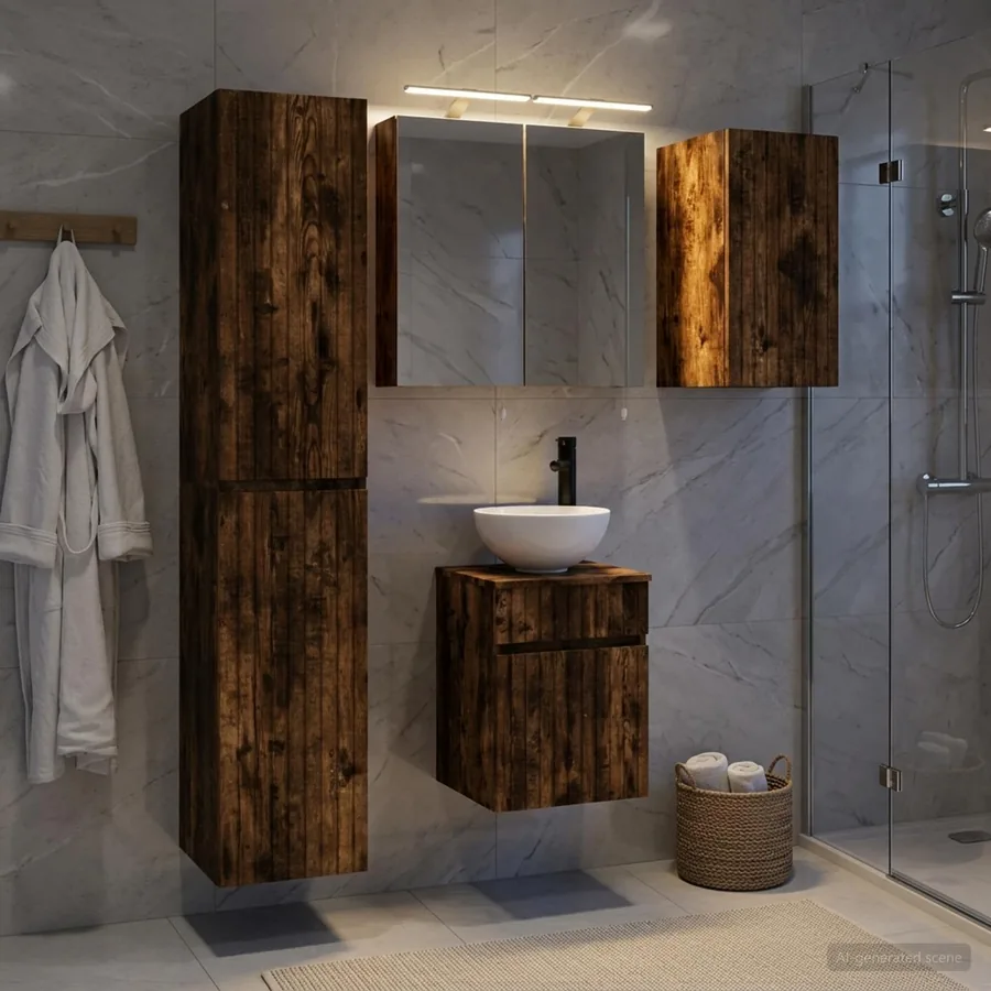 Ensemble d'armoire de salle de bain 5 pcs Chêne fumé
