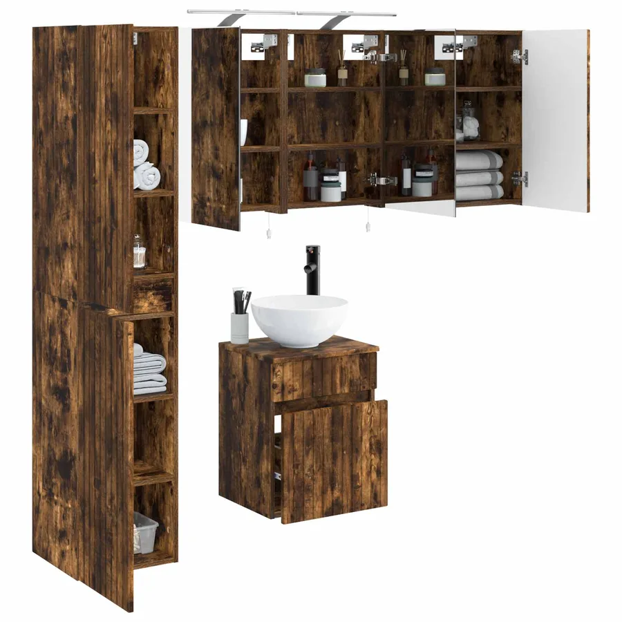 Ensemble d'armoire de salle de bain 5 pcs Chêne fumé - 3