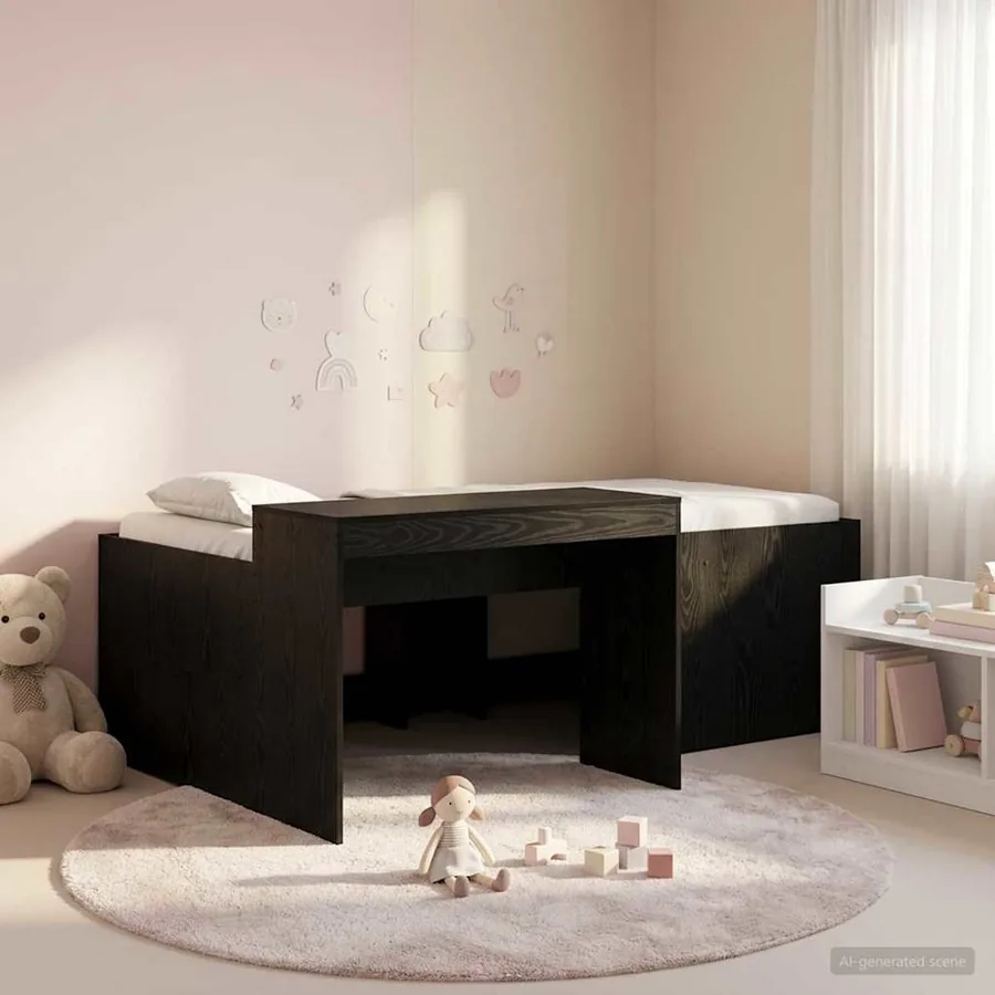 Lit haut pour enfants avec bureau Noir 98,5 x 200 cm
