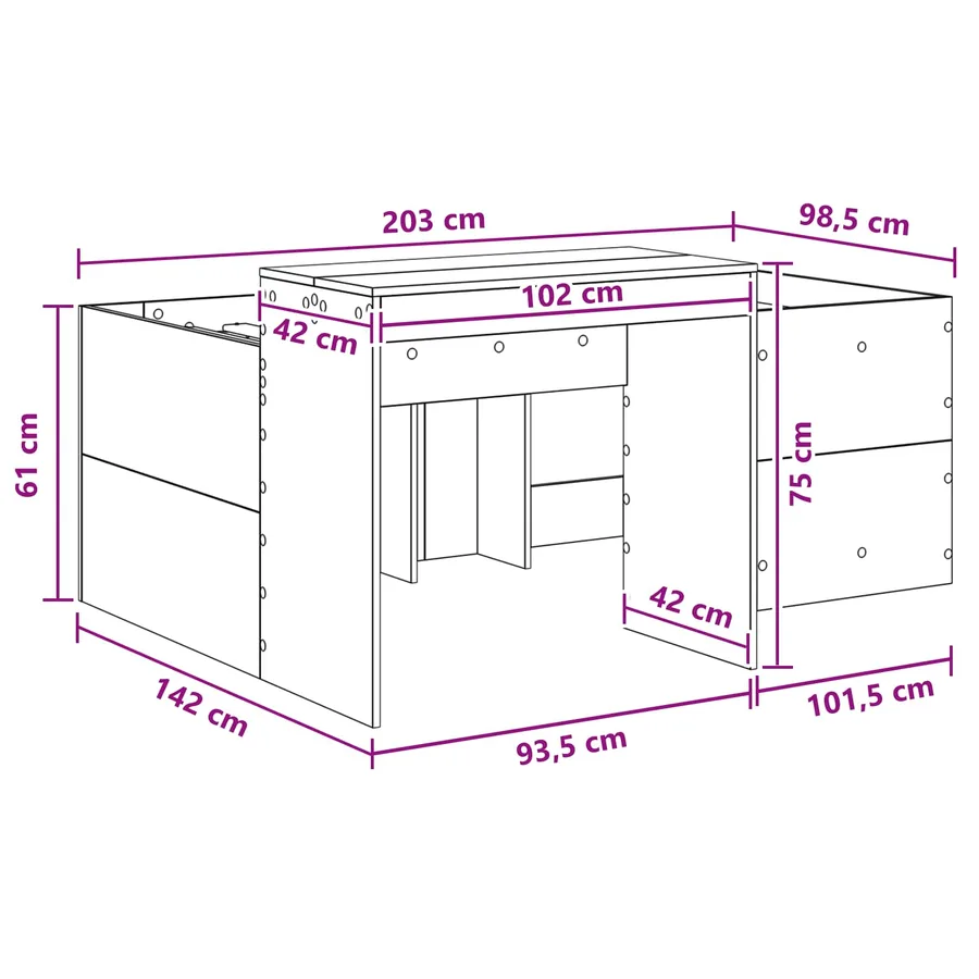 Lit haut pour enfants avec bureau Noir 98,5 x 200 cm - 9