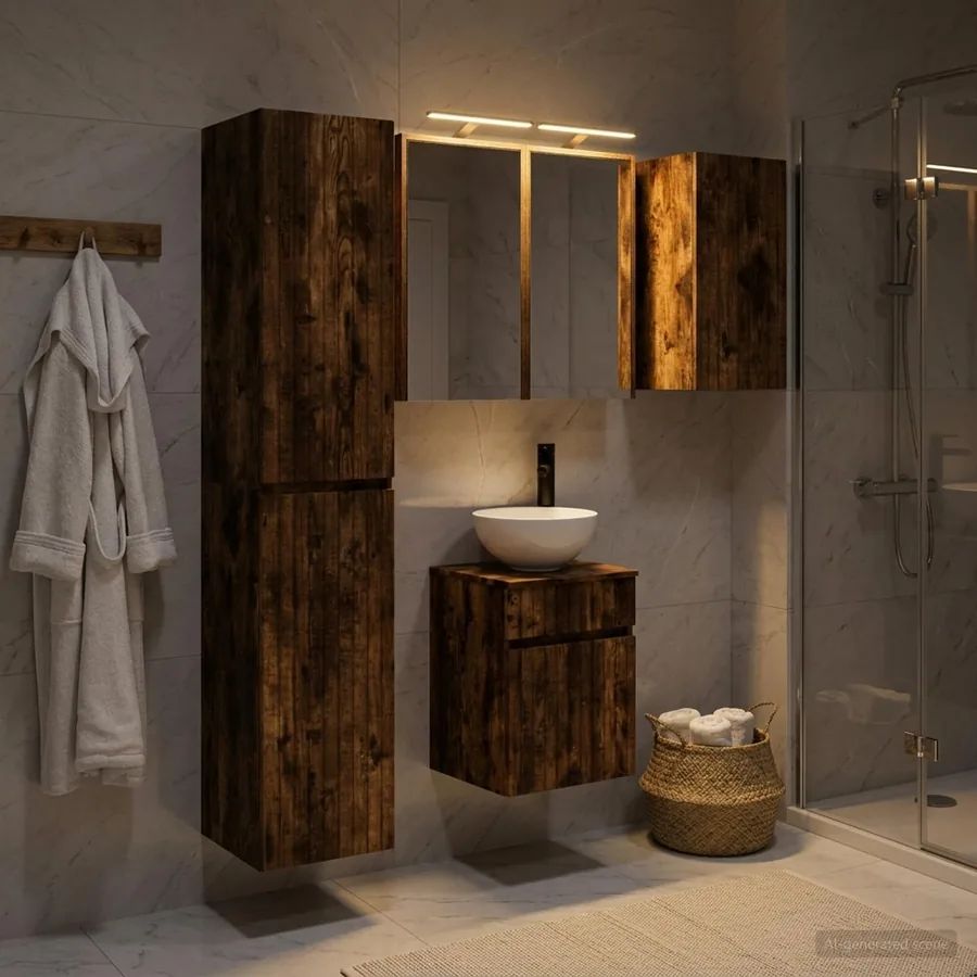Ensemble d'armoire de salle de bain 5 pcs Chêne fumé
