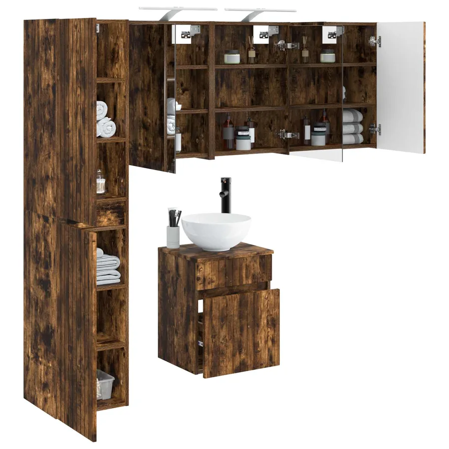 Ensemble d'armoire de salle de bain 5 pcs Chêne fumé - 3
