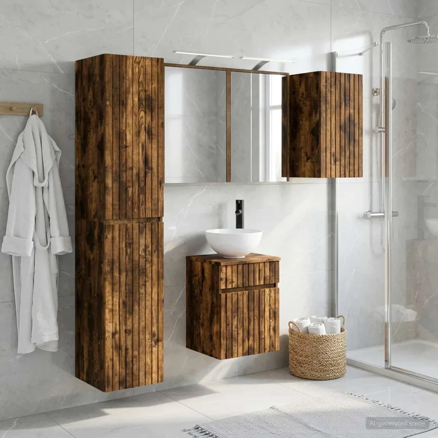 Ensemble d'armoire de salle de bain 5 pcs Chêne fumé - 4