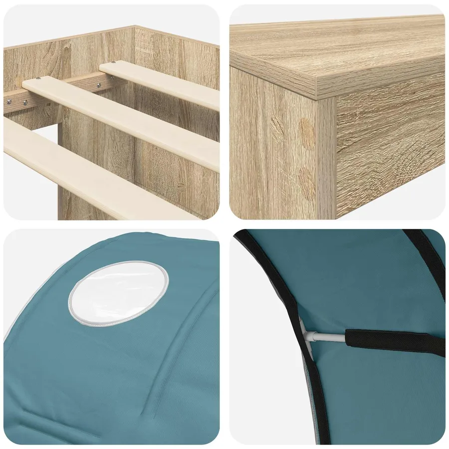 Lit avec Tunnel 3 pc Chêne Sonoma et bleu clair - 9