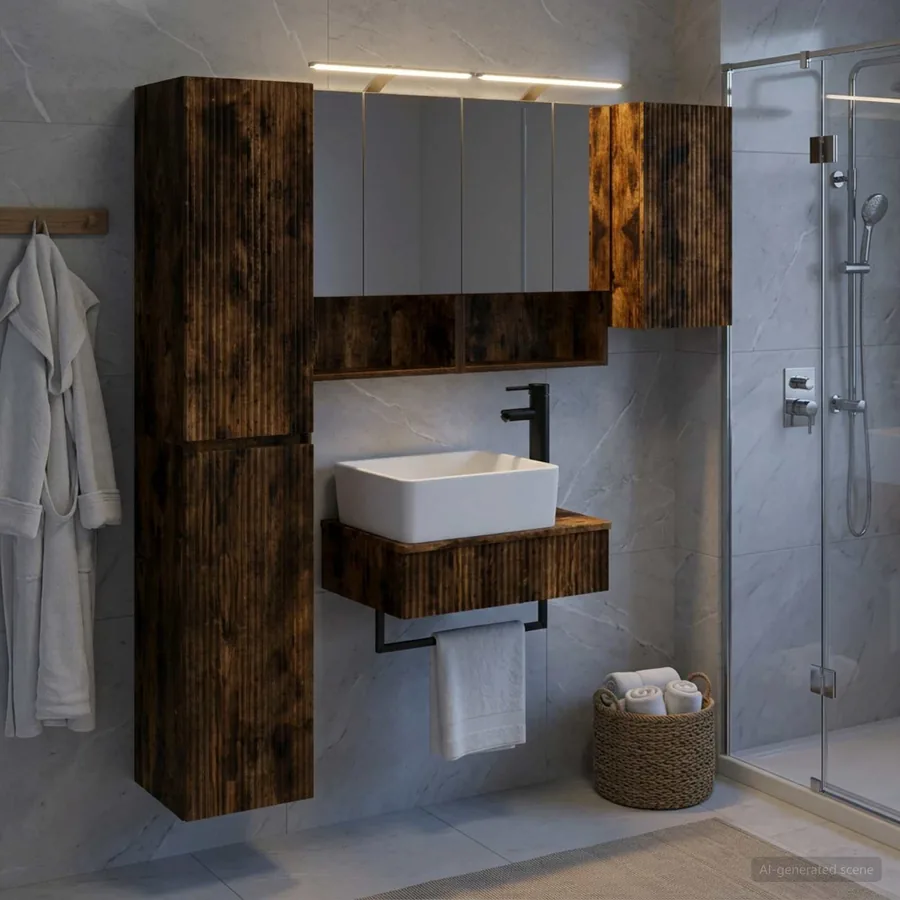 Ensemble de mobilier de salle de bain 5 pcs Chêne fumé