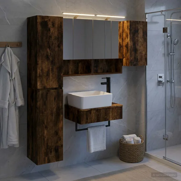 Ensemble de mobilier de salle de bain 5 pcs Chêne fumé