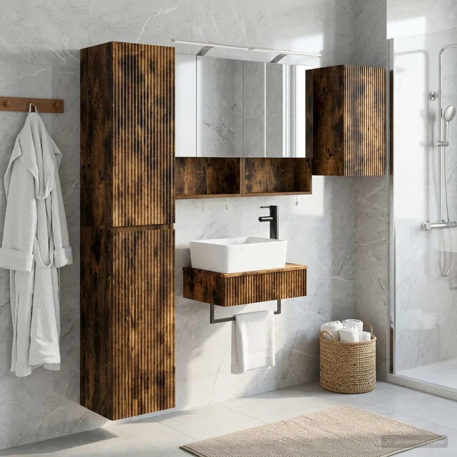 Ensemble de mobilier de salle de bain 5 pcs Chêne fumé - 4