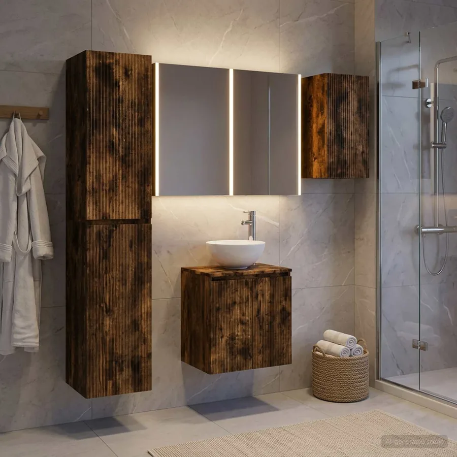Ensemble d'armoire de salle de bain 5 pcs Chêne fumé