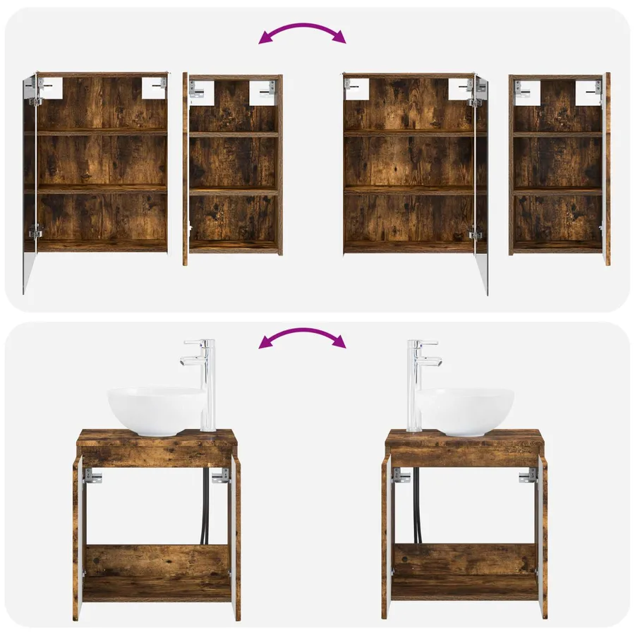 Ensemble d'armoire de salle de bain 5 pcs Chêne fumé - 14