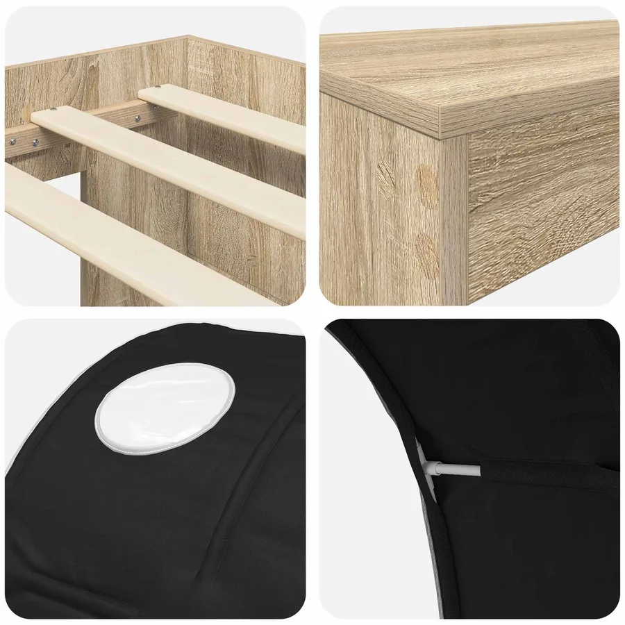 Lit avec Tunnel 3 pc Chêne Artisanal et Noir Bois d'ingénierie - 9