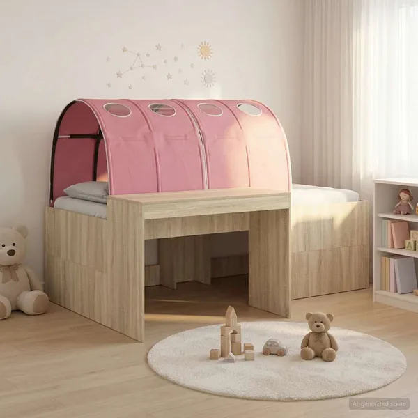 Lit avec Tunnel 3 pc Chêne Artisanal et Rose Bois d'ingénierie