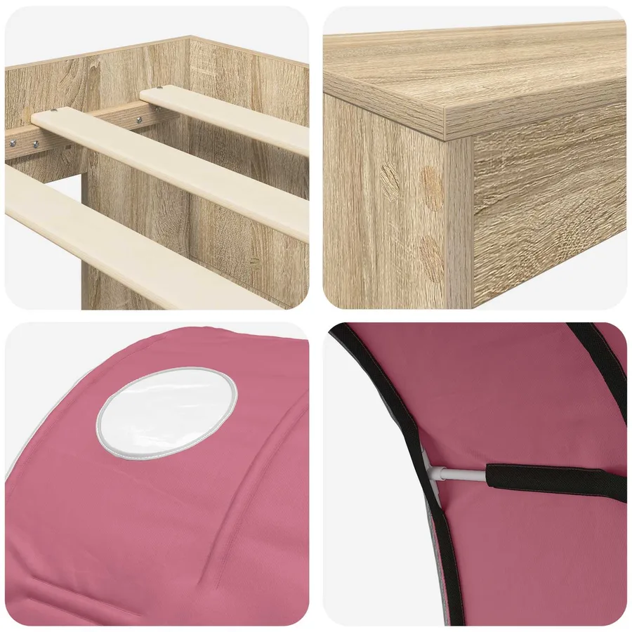 Lit avec Tunnel 3 pc Chêne Artisanal et Rose Bois d'ingénierie - 9