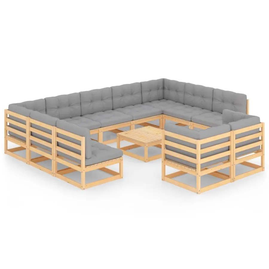 Salon de jardin 12 pcs avec coussins Bois de pin massif - 2