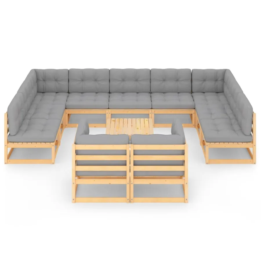 Salon de jardin 12 pcs avec coussins Bois de pin massif - 3