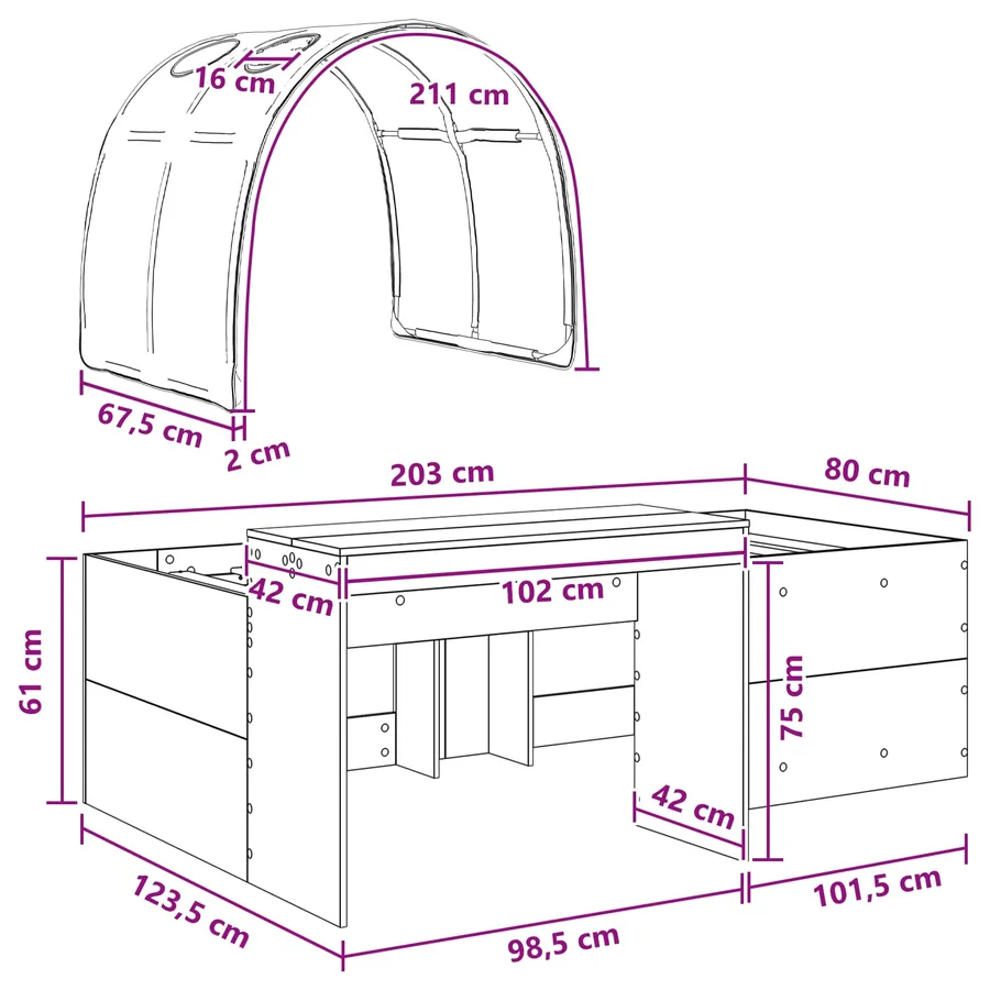 Cadre de lit avec tunnel 3 pc Chêne Sonoma et blanc - 11