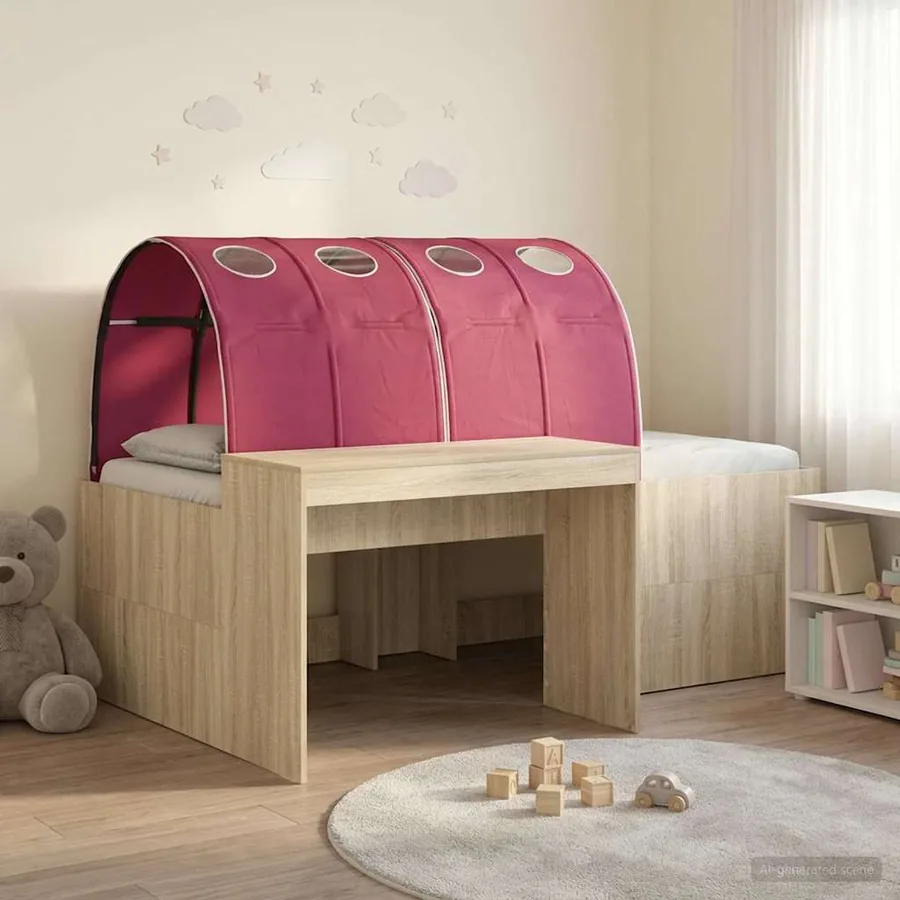 Cadre de lit avec tunnel 3 pc Chêne Sonoma et rouge