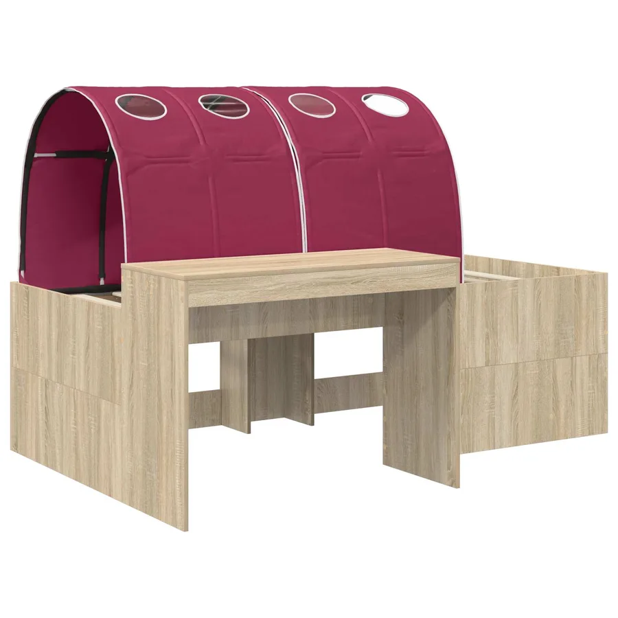 Cadre de lit avec tunnel 3 pc Chêne Sonoma et rouge - 3