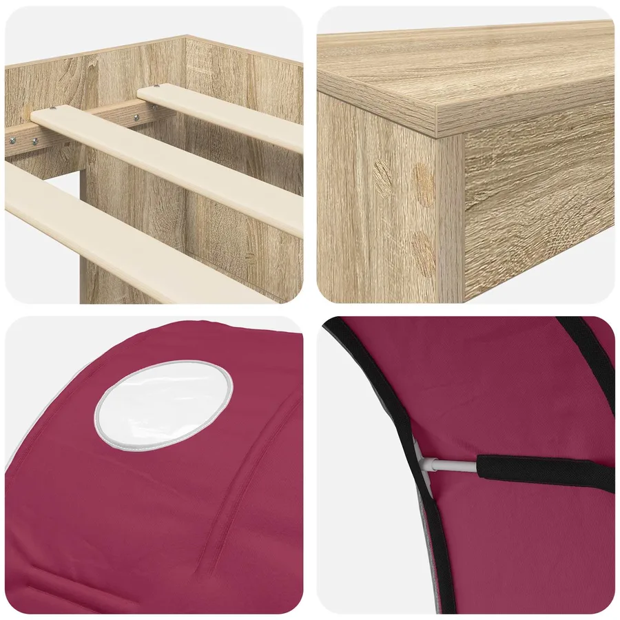 Cadre de lit avec tunnel 3 pc Chêne Sonoma et rouge - 9