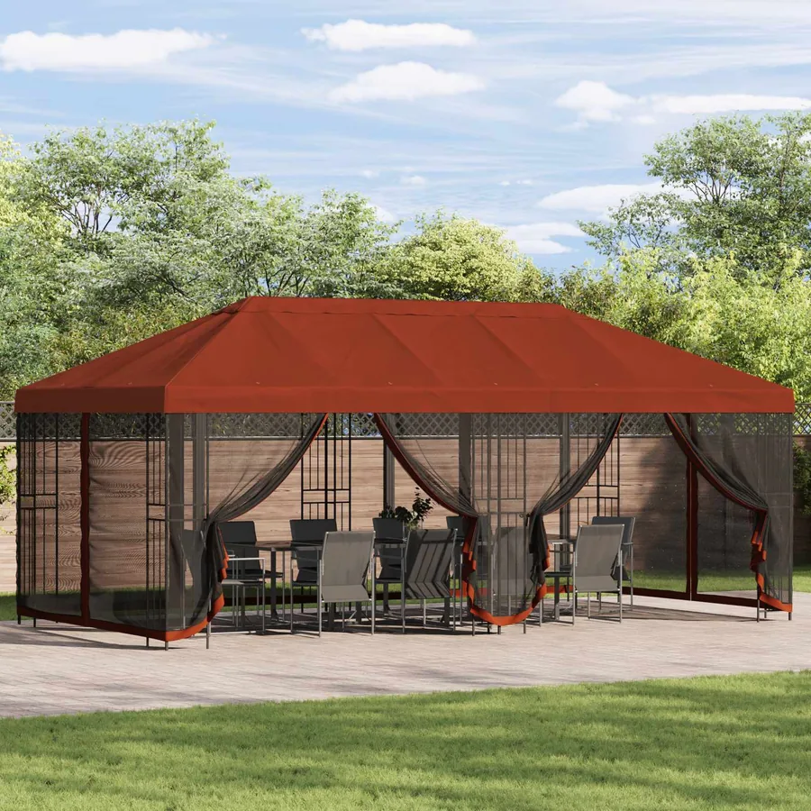 Gazebo avec murs latéraux 6 x 3 m Terre cuite