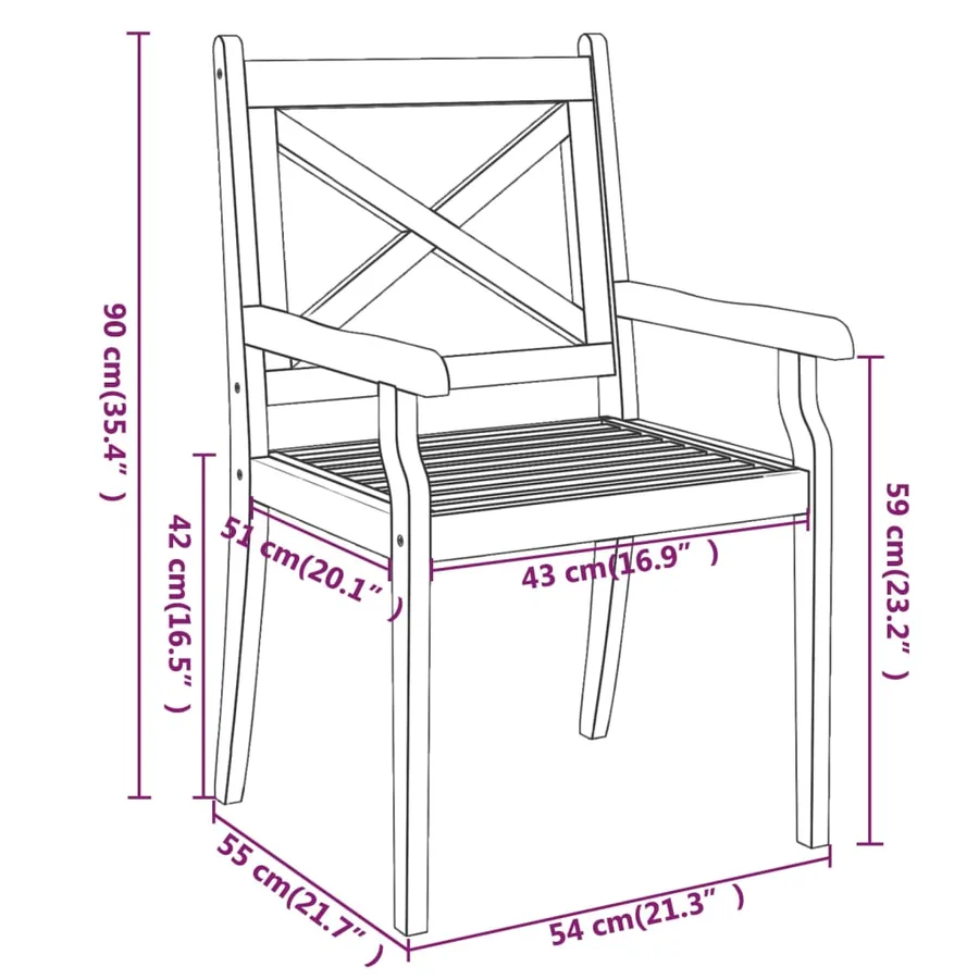 Ensemble à manger de jardin 5 pcs Bois d'acacia solide - 12