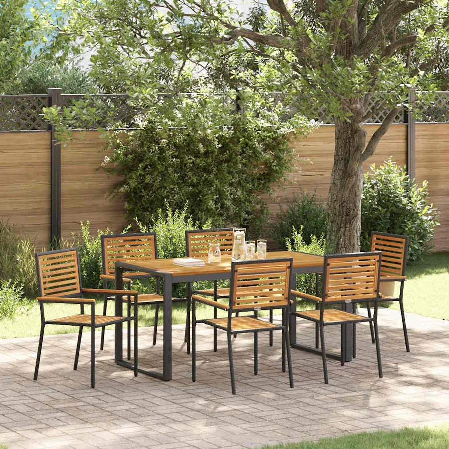 Ensemble de salle à manger pour jardin 7 pcs Noir et Marron
