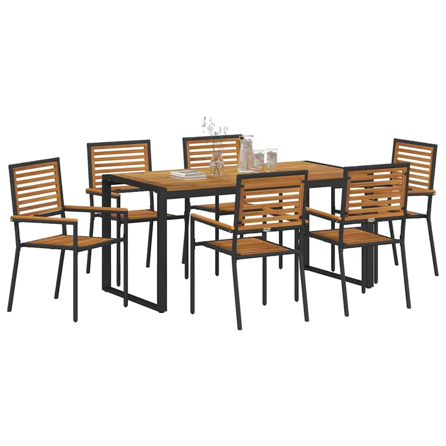 Ensemble de salle à manger pour jardin 7 pcs Noir et Marron - 3