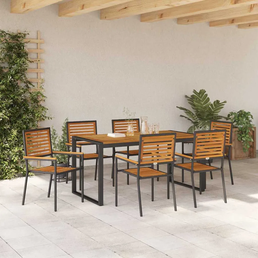 Ensemble de salle à manger pour jardin 7 pcs Noir et Marron - 4